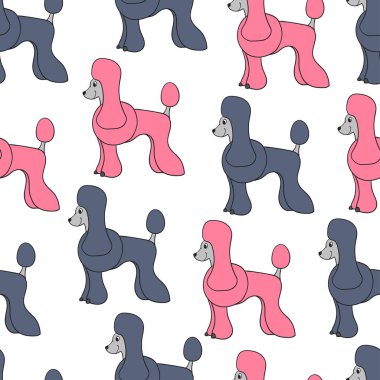 Güzel, pürüzsüz desenli çizgi film köpekleri. Yavru kaniş. Duvar kağıdı, şablon dolguları, tebrik kartları, web sayfası geçmişleri, ambalaj kağıdı ve tekstil veya kumaş için kullanılabilir. Vektör illüstrasyonu.