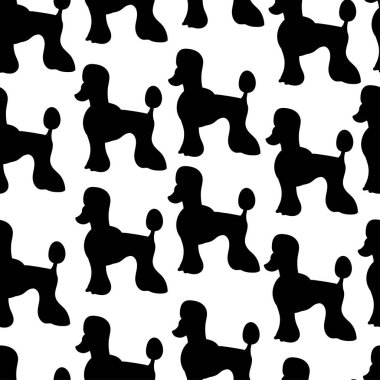 Çizgi filmlerdeki sevimli köpeklerle kusursuz bir desen. Yavru kaniş. Duvar kağıdı, şablon dolguları, tebrik kartları, web sayfası geçmişleri, ambalaj kağıdı ve tekstil veya kumaş için kullanılabilir. Vektör illüstrasyonu.