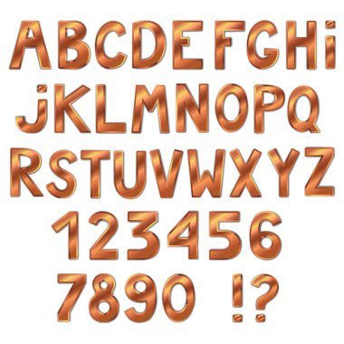 Beyaz arka planda izole edilmiş güzel altın yazı tipi. Tam alfabe. Harfler ve numaralar. Vektör illüstrasyonu.