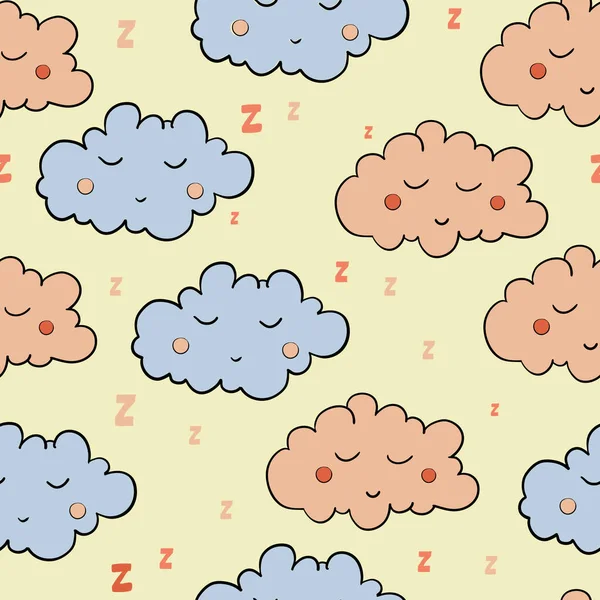 Modèle Sans Couture Avec Des Nuages Sommeil Dessin Animé Sur — Image vectorielle