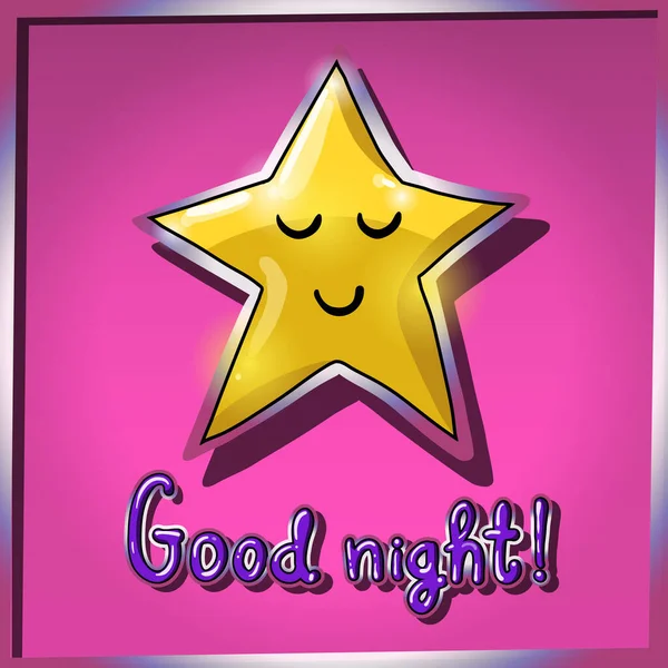 Κιτρινοπράσινο Χαμόγελο Και Αστέρι Ύπνου Ροζ Φόντο Καληνύχτα Εικονογράφηση Διανύσματος — Διανυσματικό Αρχείο