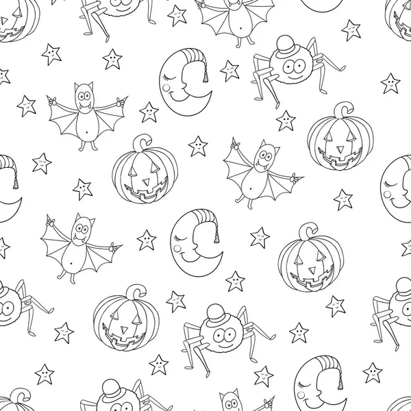 Padrão Desenhos Animados Sem Costura Halloween Com Personagens Pode Ser —  Vetores de Stock