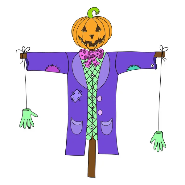 Strašák Izolovaný Bílém Pozadí Lze Použít Pro Pozdrav Halloween Karty — Stockový vektor