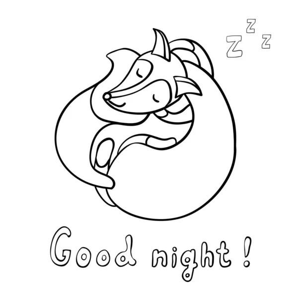 Bonito Desenho Animado Dormindo Raposa Isolada Fundo Whie Boa Noite — Vetor de Stock