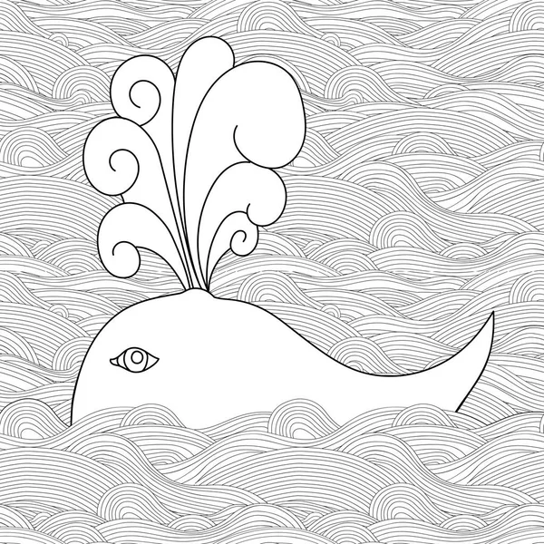 Симпатичный Необычный Карикатурный Декоративный Кит Море Океане Фонтан Воды Векторная — стоковый вектор