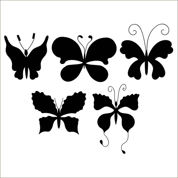 Ensemble Silhouettes Papillon Dessin Animé Mignon Isolé Sur Fond Blanc — Image vectorielle