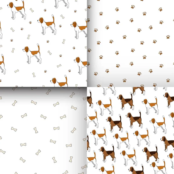 Ensemble Motif Sans Couture Avec Chien Mignon Beagle Race Peut — Image vectorielle