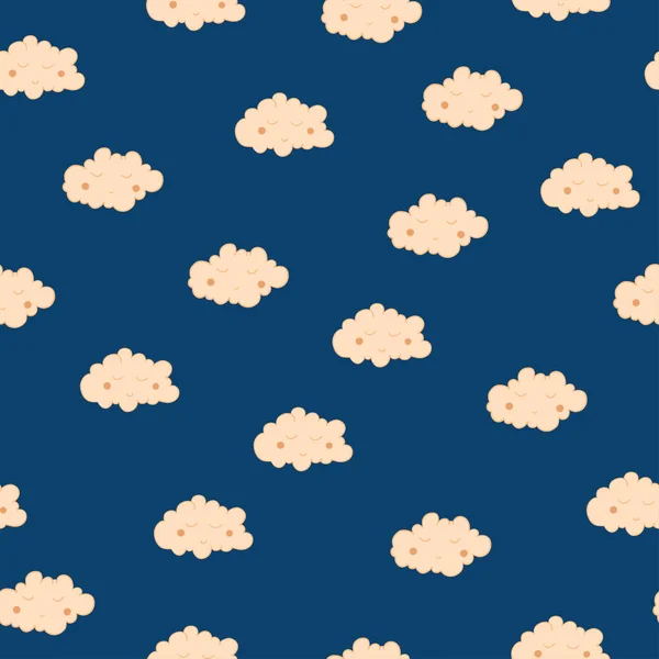 Beautiful Seamless Pattern Cute Sleeping Clouds Good Night Textile Fabric — Stock Vector