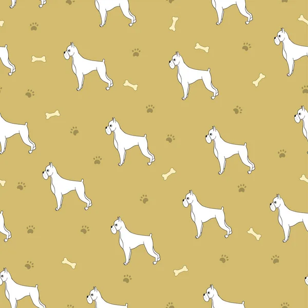 Awesome Seamless Pattern Cartoon Cute Dogs Breed Boxer Good Wallpaper — Stock Vector