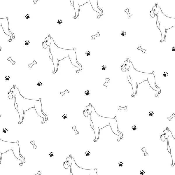 Awesome Seamless Pattern Cartoon Cute Contour Dogs Breed Boxer Good — Stock Vector