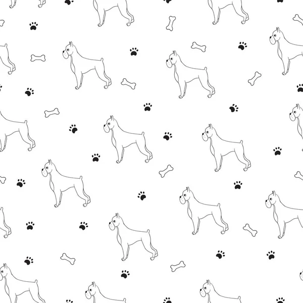 Interesting Seamless Pattern Cartoon Cute Contour Dogs Breed Boxer Good — Stock Vector