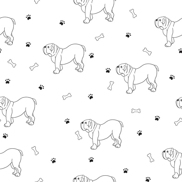Interesting Seamless Pattern Cute Dogs Breed Bulldog Good Wallpaper Pattern — Stock Vector