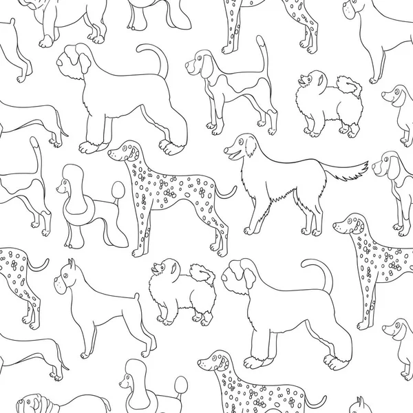 Awesome Seamless Pattern Cartoon Dogs Different Breeds Good Wallpaper Pattern — Stock Vector