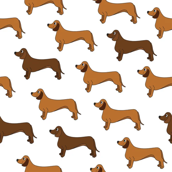 Awesome Seamless Pattern Cute Cartoon Dogs Breed Dachshund Good Wallpaper — Stock Vector