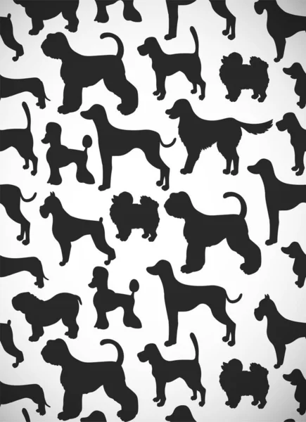 Fantastiskt Gratulationskort Med Siluetter Tecknade Hundar Olika Raser Vektorillustration — Stock vektor