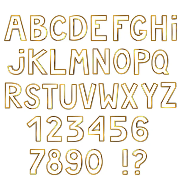 Красивий Золотий Шрифт Ізольований Білому Тлі Повний Алфавіт Листи Цифри — стоковий вектор