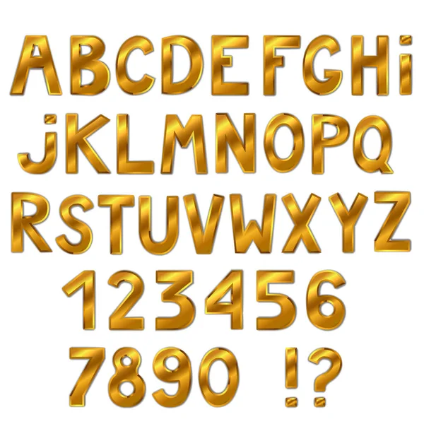 美しい黄金のフォントは白い背景に隔離されています フルアルファベット 文字と数字 ベクターイラスト — ストックベクタ