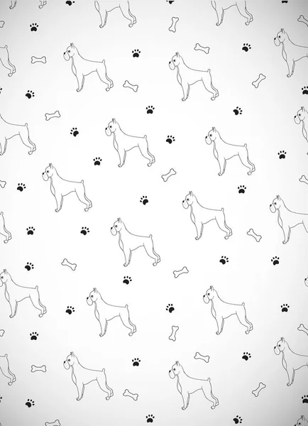 Awesome Greeting Card Dogs Bones Paws Boxer Breed Wallpaper Pattern — Stock Vector