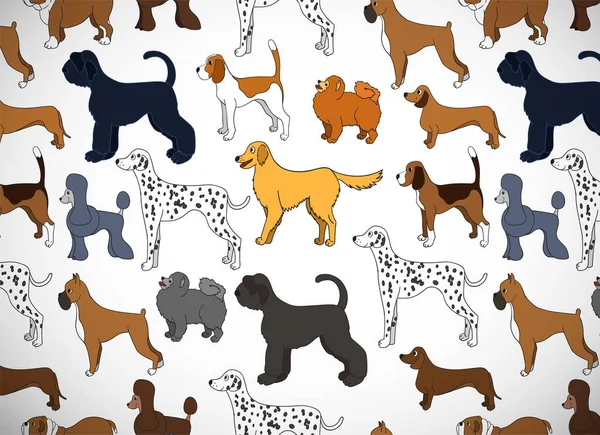 Cute Greeting Card Cartoon Dogs Different Breeds Good Wallpaper Pattern — 스톡 벡터