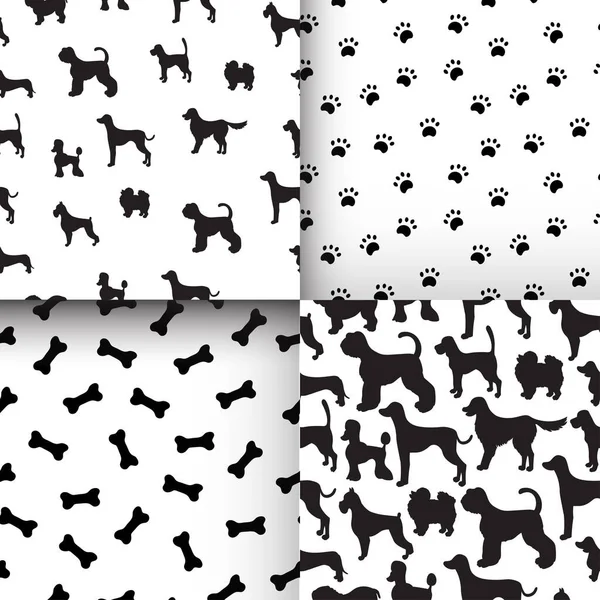 Geweldige Set Van Naadloze Patroon Met Hond Silhouetten Cartoon Botten — Stockvector