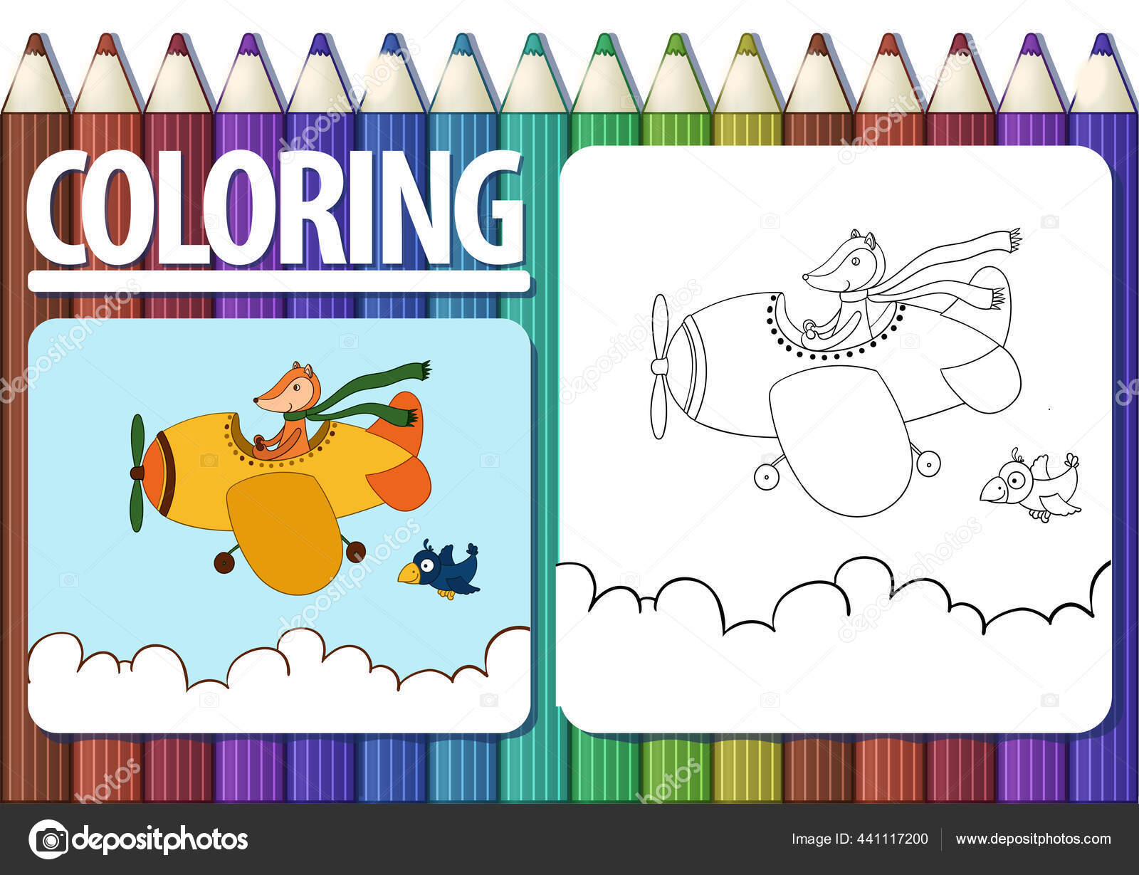 Download Page Coloring Book Contour Cartoon Illustration Colorful Example Cute Fox Vector Image By C Zinako Vector Stock 441117200