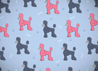 Çizgi filmlerdeki sevimli köpeklerin olduğu harika bir tebrik kartı. Yavru kaniş. Duvar kağıdı, şablon dolguları, tebrik kartları, web sayfası geçmişleri, ambalaj kağıdı ve tekstil veya kumaş için kullanılabilir. Vektör illüstrasyonu.