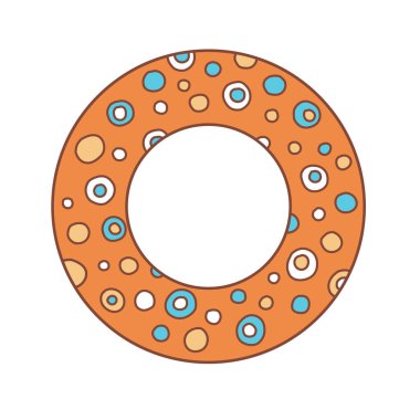 Çizgi film daireleri olan şişme turuncu halka. Beyaz arkaplanda izole edilmiş vektör renkli illüstrasyon. 