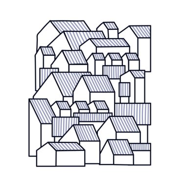 Küçük bir kasaba ya da köy için alışılmadık bir geçmiş. Grable konutları. Vektör illüstrasyonu.  