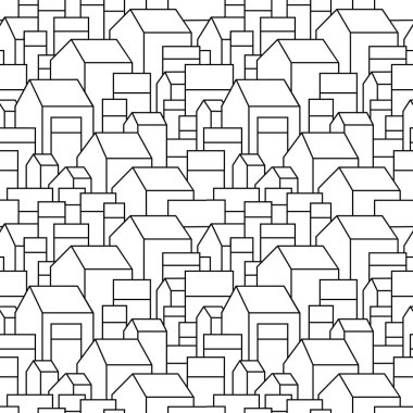 Küçük bir kasaba ya da köy için alışılmadık bir geçmiş. Grable konutları. Vektör çizimi. Beyaz arkaplanda siyah çizgi. 