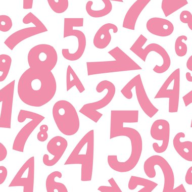 Beyaz arkaplanda sevimli pembe çizgi film numaraları olan kusursuz desen..