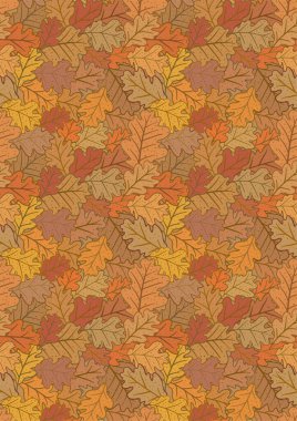 Sonbahar meşe yapraklarıyla dikey doğal arka plan. Vektör illüstrasyonu.