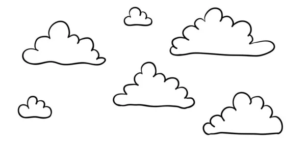 Nette Cartoon Kontur Wolken Isoliert Auf Weißem Hintergrund Vektorillustration — Stockvektor