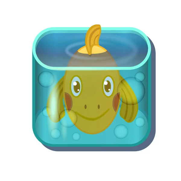 Lindos Peces Oro Dibujos Animados Acuario Cuadrado Ilustración Vectorial Aislada — Vector de stock