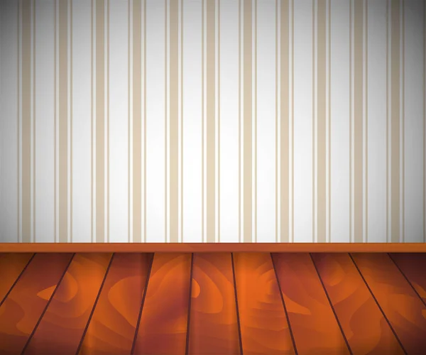 Background Empty Room Wooden Floor Parquet Striped Wallpaper Vector Illustration — Stock Vector