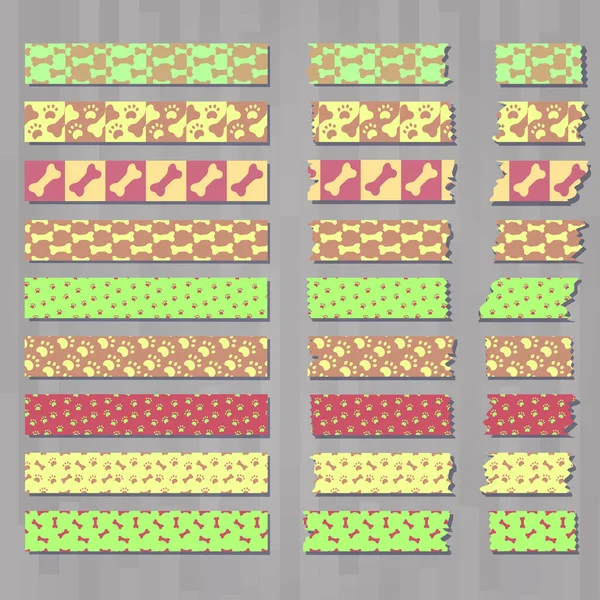 Набор Милых Каваи Декоративные Ленты Скотчи Мультяшными Костями Лапами Wishi — стоковый вектор