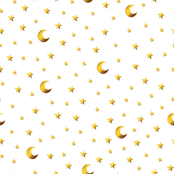 Patrón Sin Costuras Con Estrellas Dibujos Animados Oro Lunas Bueno — Vector de stock