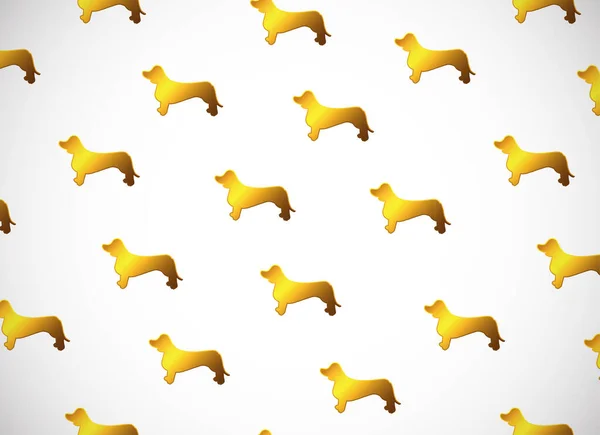 Kartu Horisontal Pola Dengan Kartun Lucu Siluet Anjing Emas Berkembang - Stok Vektor