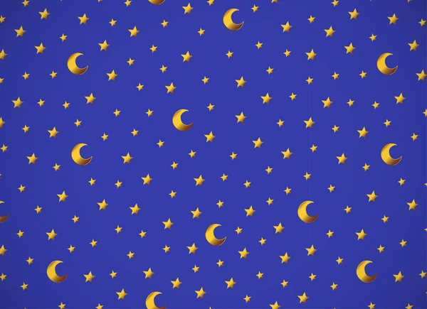 Scheda Orizzontale Modello Con Stelle Dei Cartoni Animati Oro Lune — Vettoriale Stock