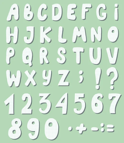 Les Lettres Les Chiffres Mignons Sont Découpés Papier Carreaux Alphabet — Image vectorielle