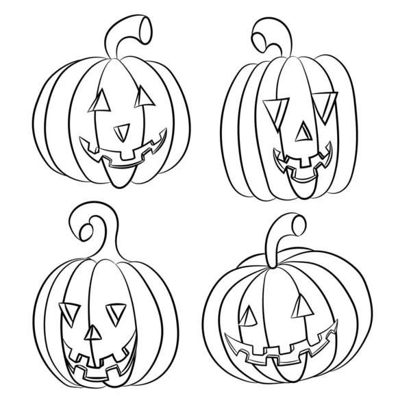 Halloween Pumpkins Collection Various Types Back Vector Contour Illustrations Isolated — 스톡 벡터