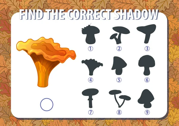 Spiel Für Kinder Finden Sie Den Richtigen Schatten Des Pilzes — Stockvektor
