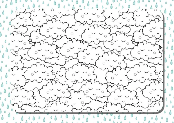 Coloring Book Horizontal Page Cute Cartoon Sleeping Clouds Background Light — 스톡 벡터