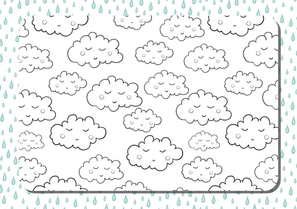 Libro Para Colorear Página Horizontal Con Lindas Nubes Dormidas Dibujos — Archivo Imágenes Vectoriales