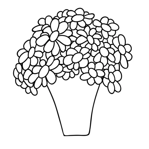 Söta Tecknade Blommor Grytan Kamomill Isolerad Vit Bakgrund Vektorillustration Kan — Stock vektor