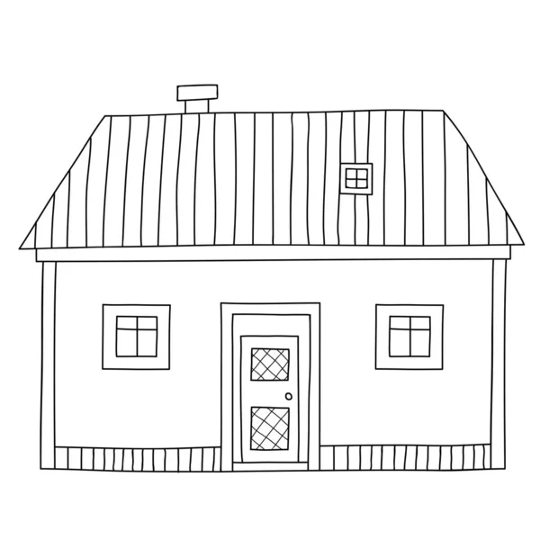 Leuke Cartoon Contour Huis Huisje Geïsoleerd Witte Achtergrond Vector Illustratie — Stockvector