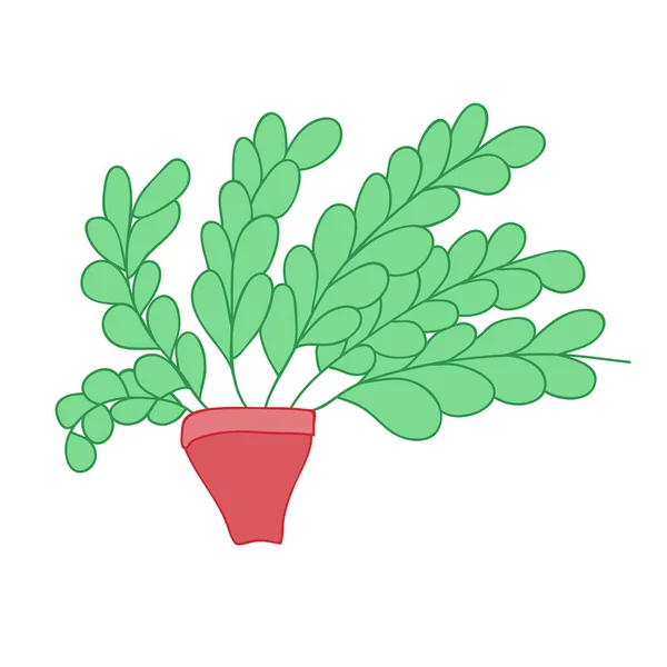 卡通彩色植物 分枝长 简单的棕色锅 在白色背景上孤立的向量图 — 图库矢量图片