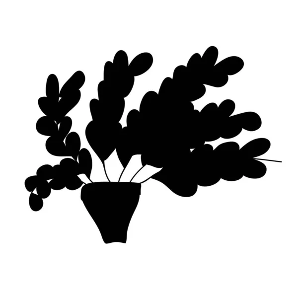 Silhouette Noire Dessin Animé Avec Longues Branches Petites Feuilles Simple — Image vectorielle