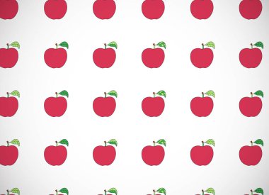 Yatay kart. Çizgi film kırmızı elmalı desen. Vektör illüstrasyonu. 