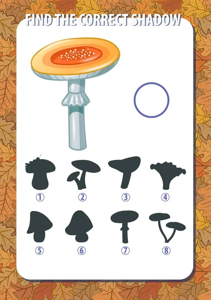 Spiel Für Kinder Finden Sie Den Richtigen Schatten Des Pilzes — Stockvektor