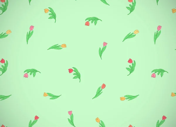 Carte Horizontale Avec Jolies Fleurs Colorées Dessin Animé Tulipes Sur — Image vectorielle